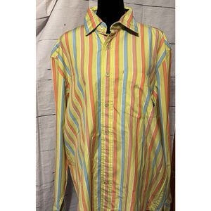 Indigo Palms Large Yellow Colorful Stripes Long Sleeve Button Down Shirt Men’s